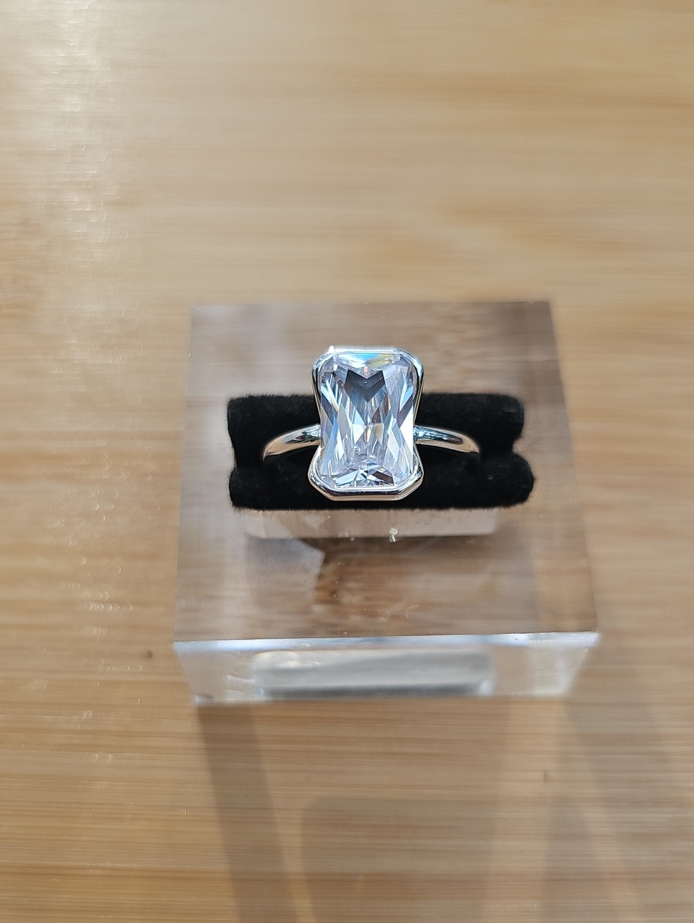Sterling Silver Ring with Large Emerald-Cut 3 Carat Moissanite